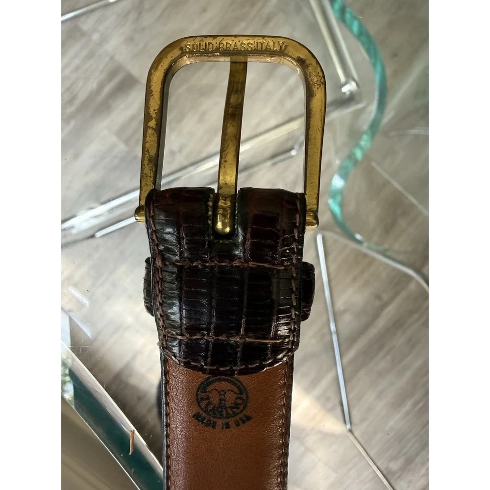 Torino Calcutta Lizard Belt Brown Red Leather Size 32 Solid Brass Buckle 5116